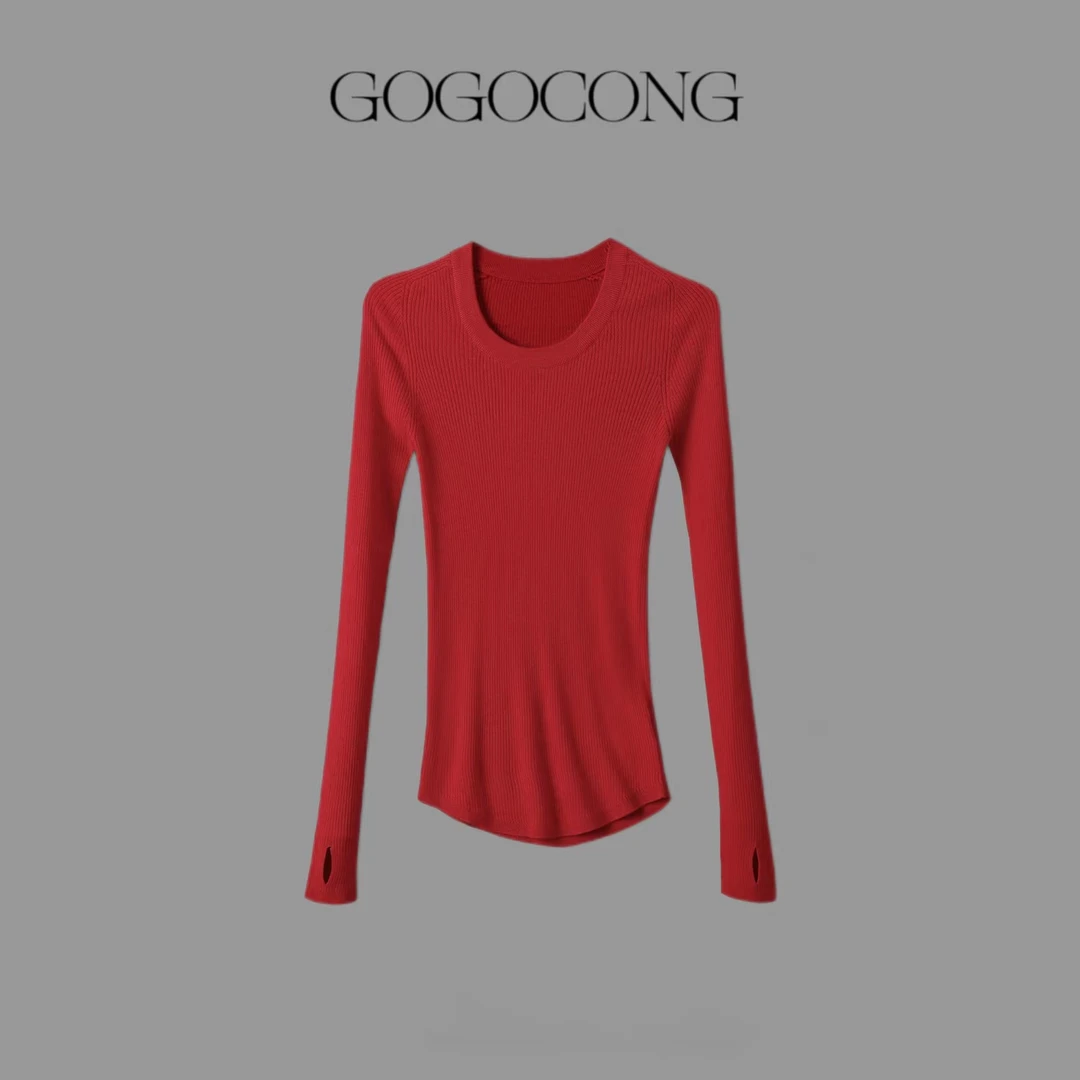 【GOGOCONG】红色时尚长袖针织衫