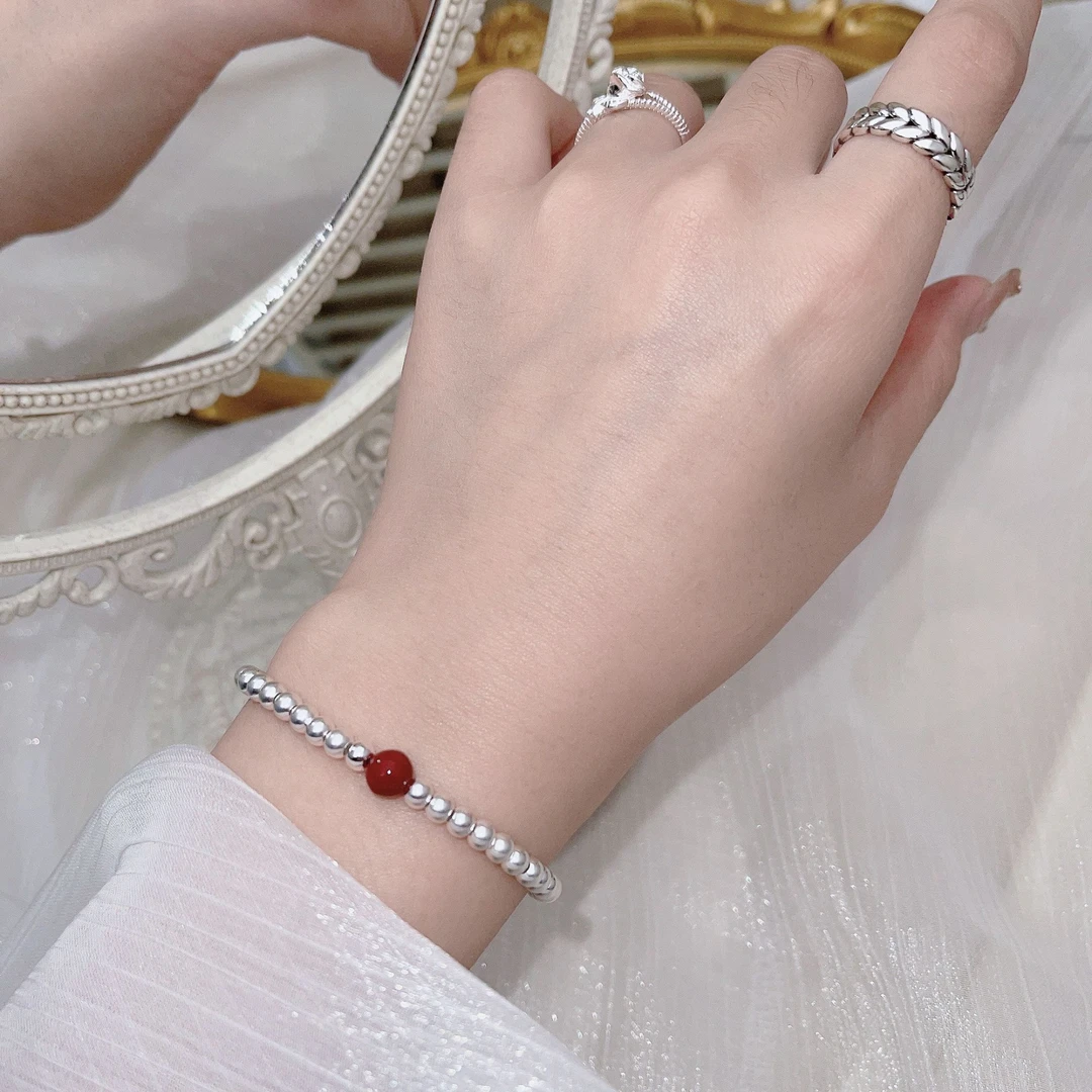 足银手链 999足银手串女气质闺蜜小清新百搭相思豆足银手链