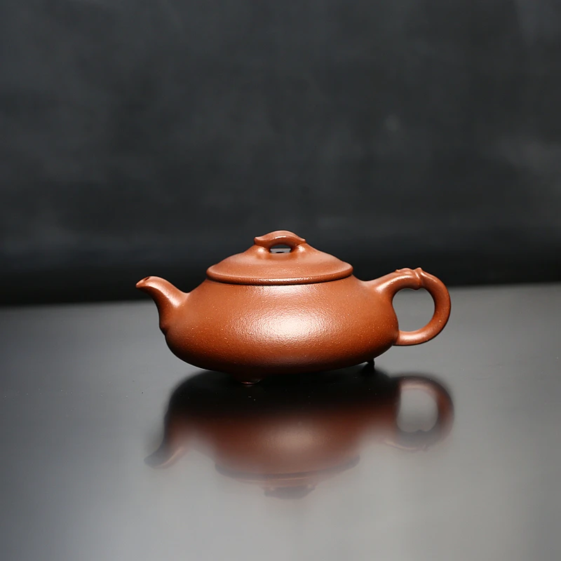 160CC黄龙山纯红降坡泥砂性料透气性绝佳简单的石瓢简瓢壶全手工