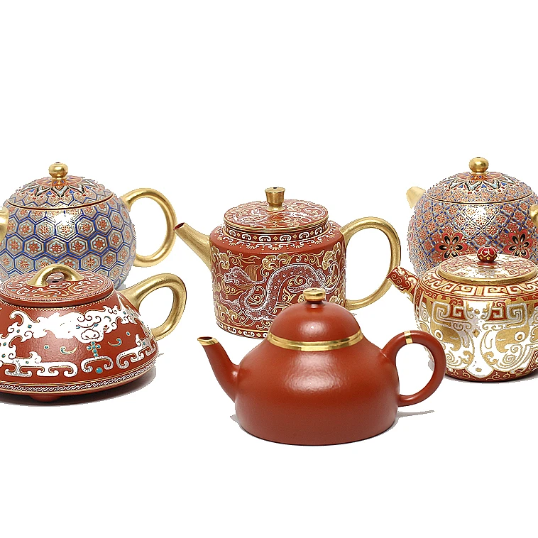 奢华宫廷风珐琅彩金银措元气橘赵庄朱泥小品茶器包金岩茶利器富贵