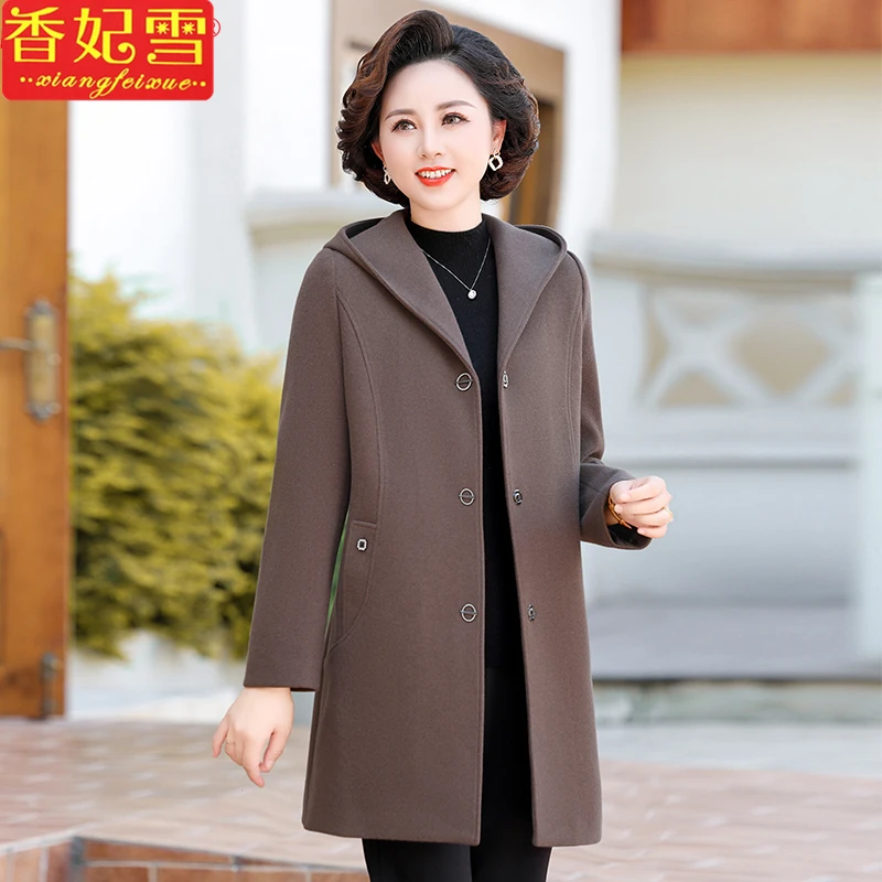 新款秋冬高档胖妈妈装毛呢子外套加大码中老年人女高端中长款大衣