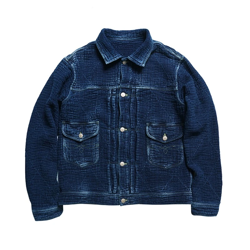 肖叔原创美式复古重磅蓝染宽松短装刺子夹克非丹宁休闲牛仔外套