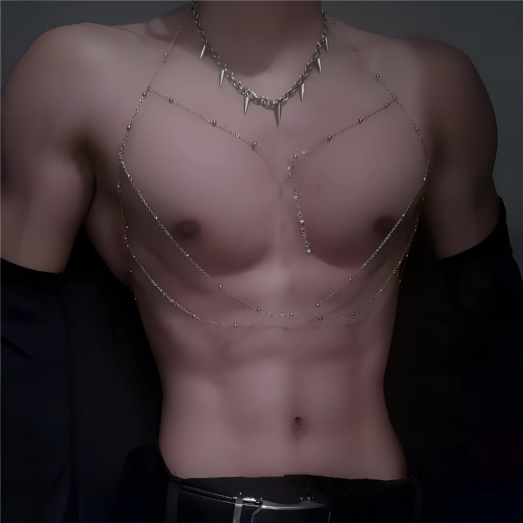 男女高级时尚闪钻身体链性感运动健身肌肉潮流配饰镂空链条背心潮