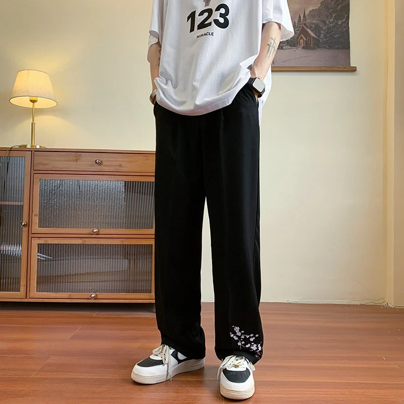 新中式西裤男秋季冰丝微喇阔腿裤子oversize潮牌高街秋季休闲长裤