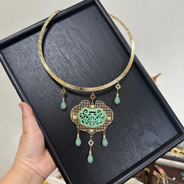 铁合金仿珍珠项链 如意锁玉兰花项圈秋冬明制汉服璎珞发簪配饰