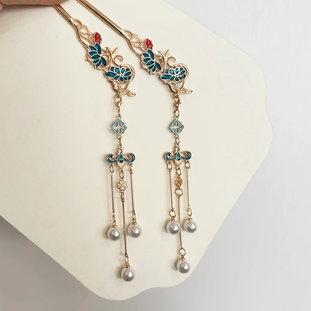 古韵寻仿烧蓝双面簪发簪百搭发饰头饰国风步摇手工簪子汉服配饰