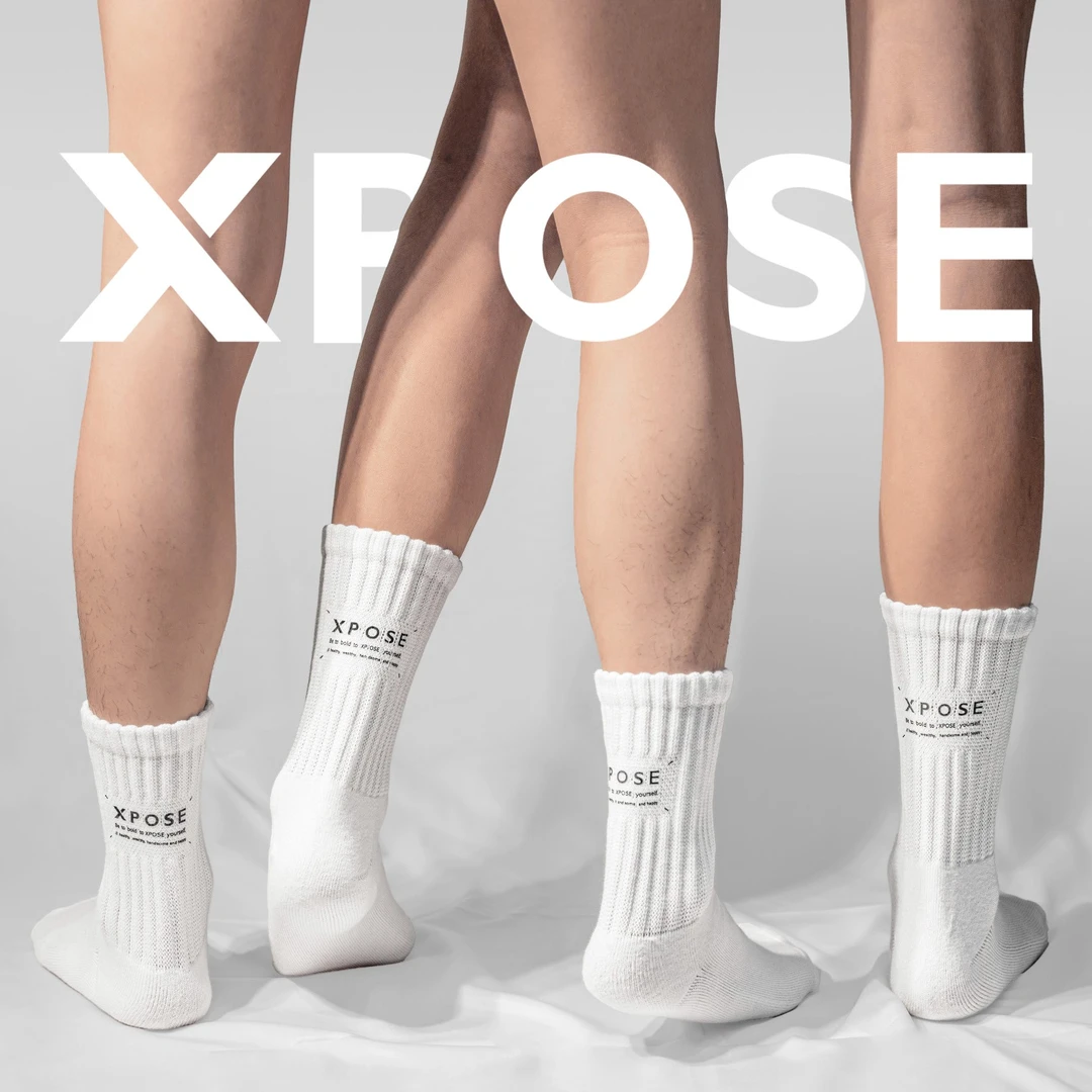 XPOSE【3双】男士堆堆袜冬季加厚休闲粗线中长筒纯棉白袜透气