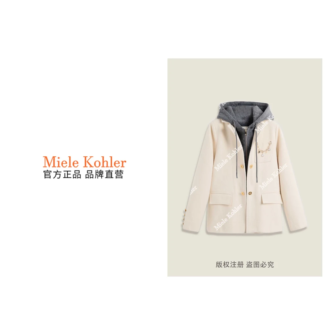 秋冬新款白鹅绒连帽假两件保暖羽绒服MKKQ89555【澳门小源同款】