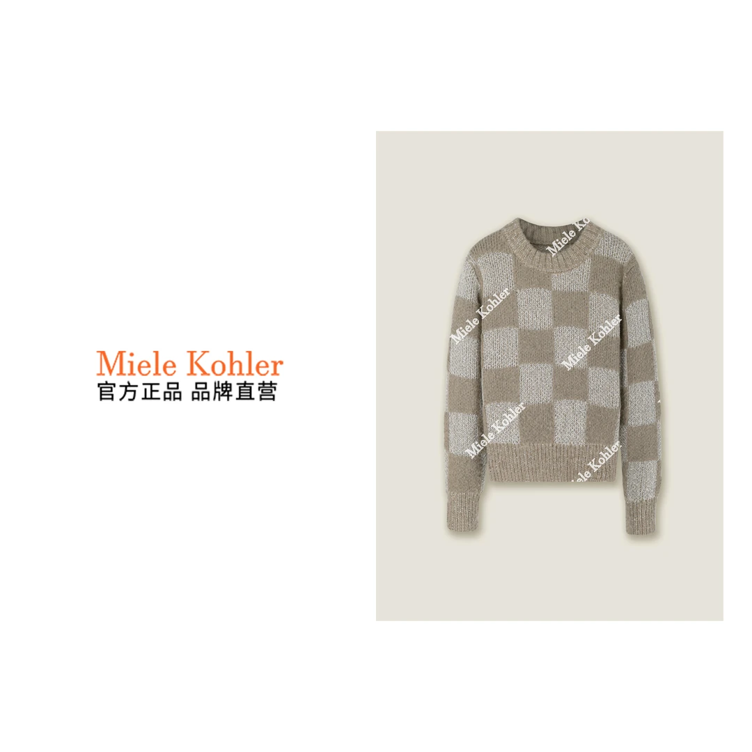秋季新款日系复古慵懒撞色棋盘格女毛衣MKOJB2247【澳门小源同款】