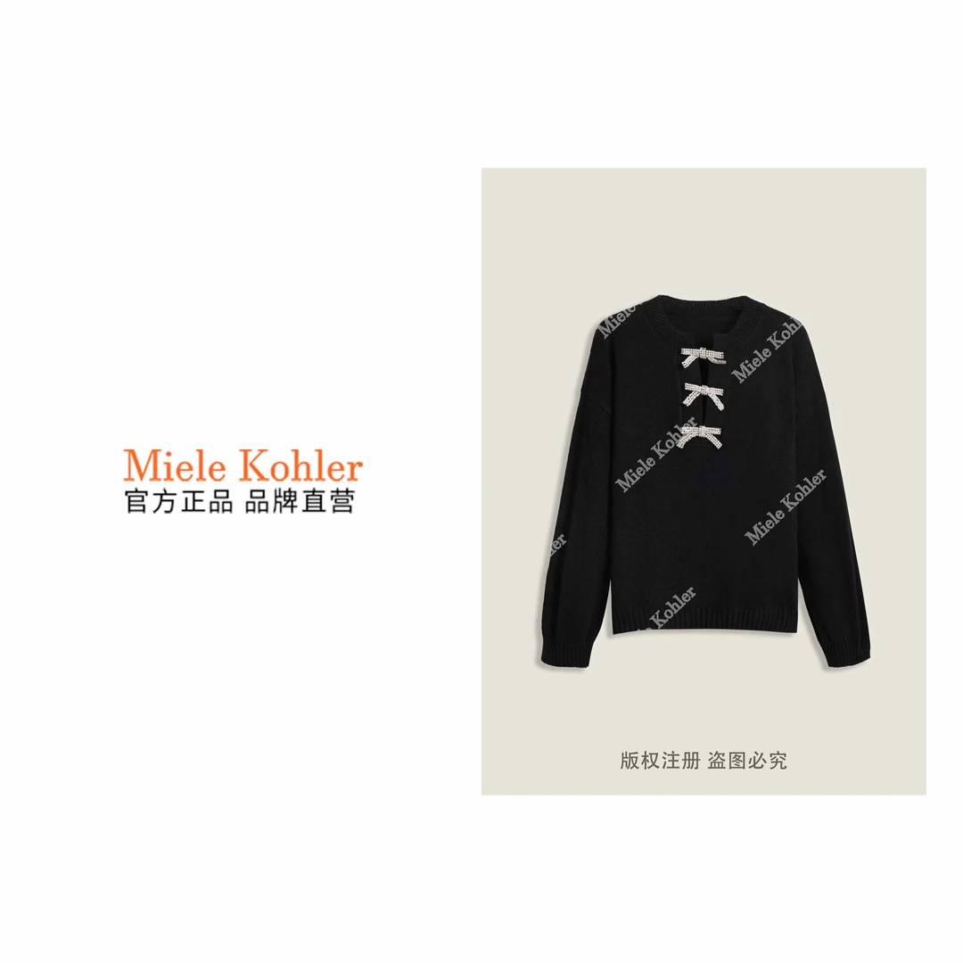 秋冬新款设计感蝴蝶结装饰百搭女毛衣MKKQ38157-5【澳门小源同款】
