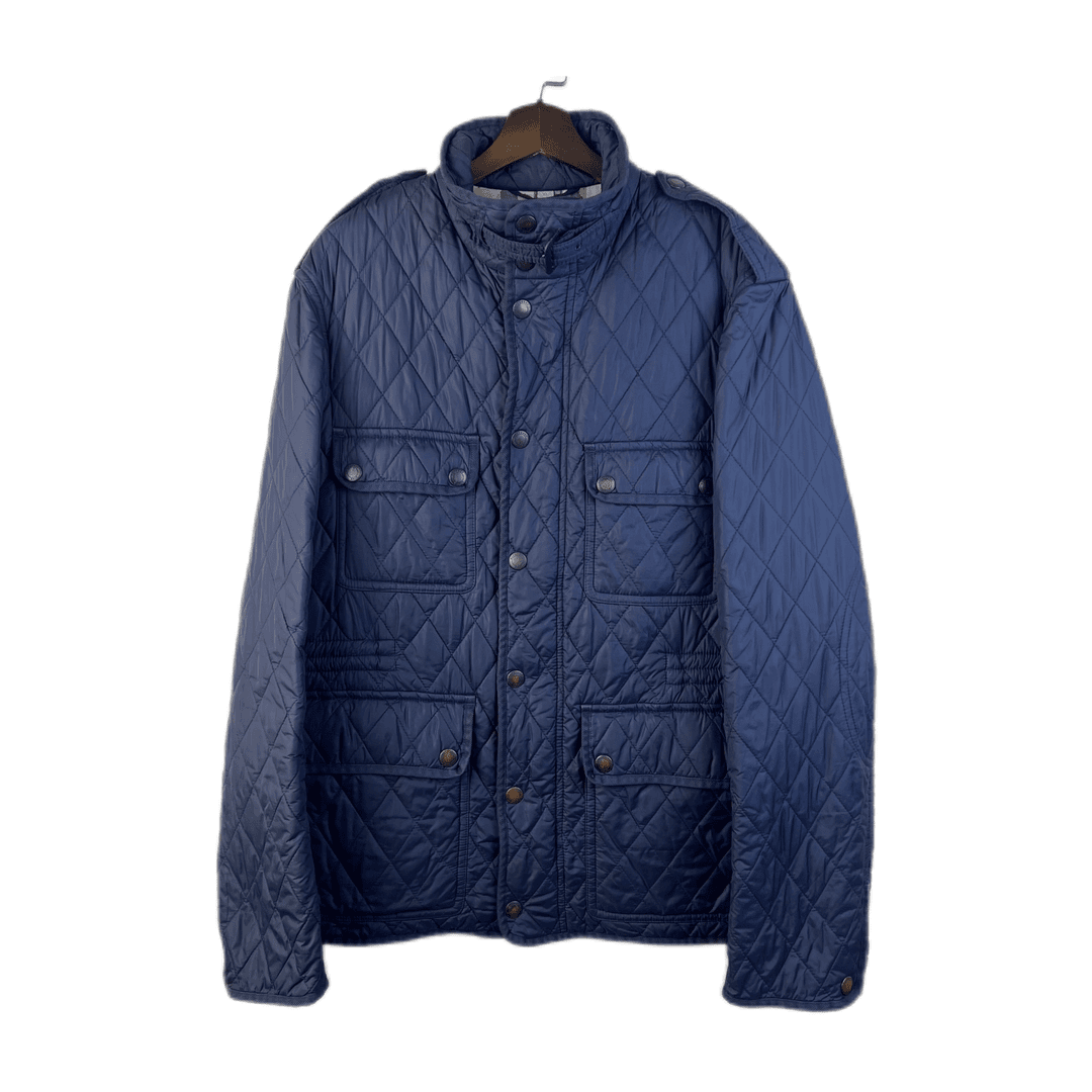 95新 BURBERRY/博柏利 菱形格藏青色棉服外套/尺码XL/1309