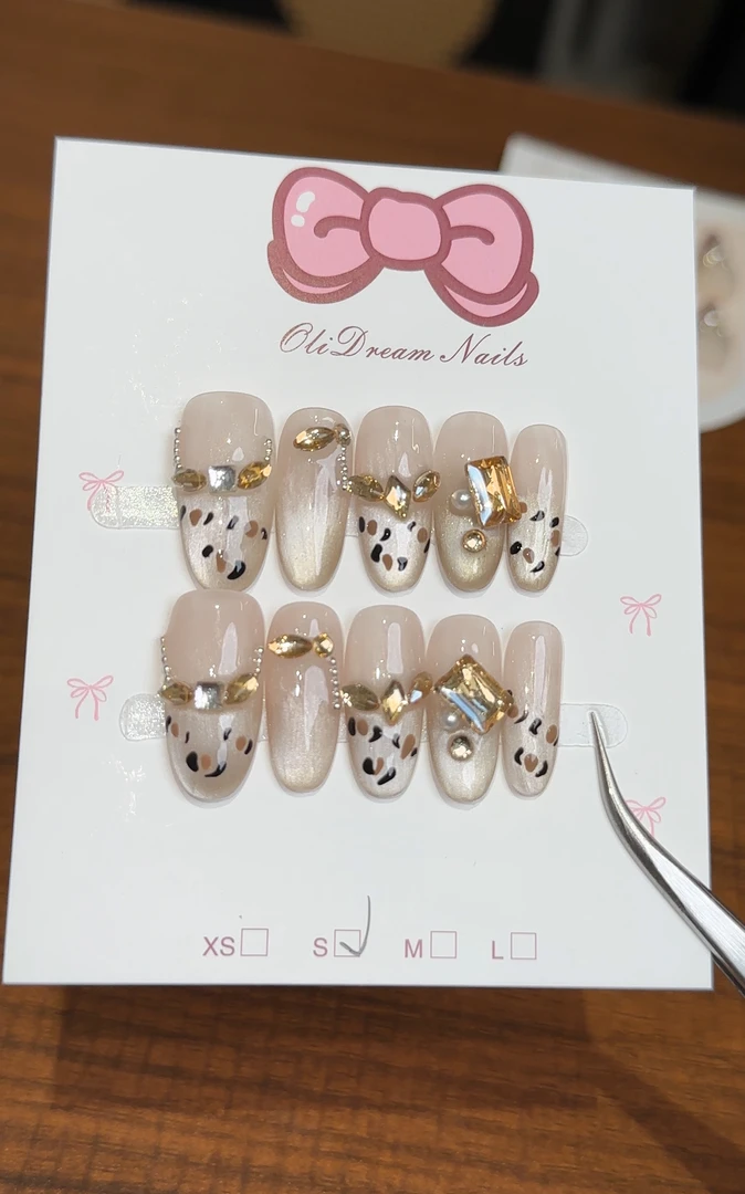 【椭圆猫眼】纯手工穿戴甲纯欲猫眼立体显白豹纹显长可拆卸穿戴甲
