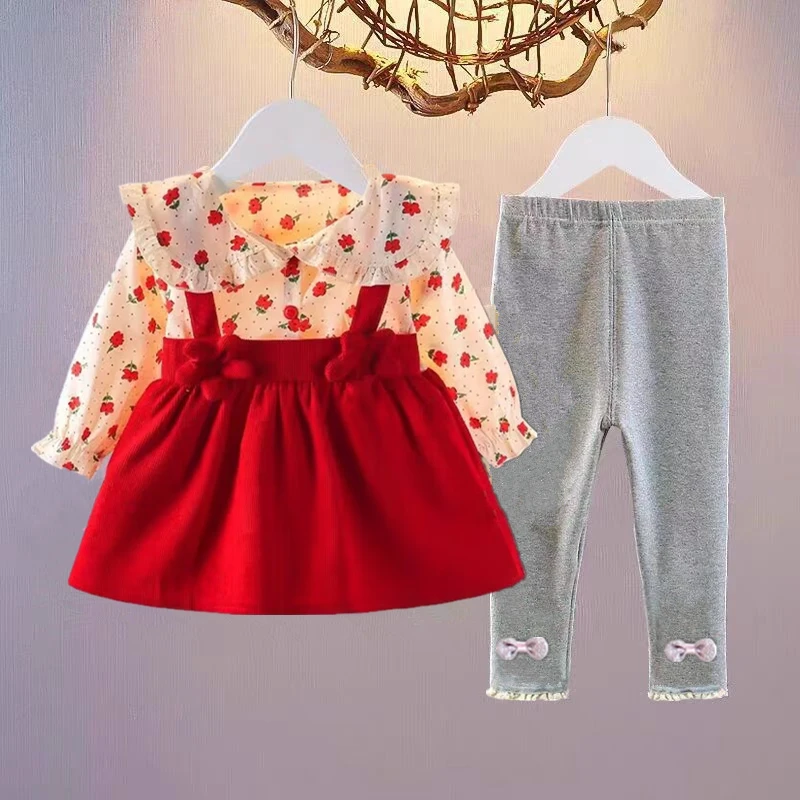 秋季韩版女宝宝洋气两件套女童公主裙秋装碎花套装婴幼儿春秋衣服