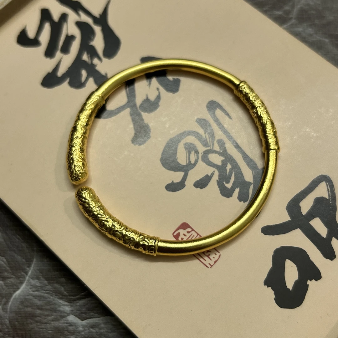 足银手镯 【KING】简约时尚穿搭轻奢古法金箍棒手镯女开口可调节