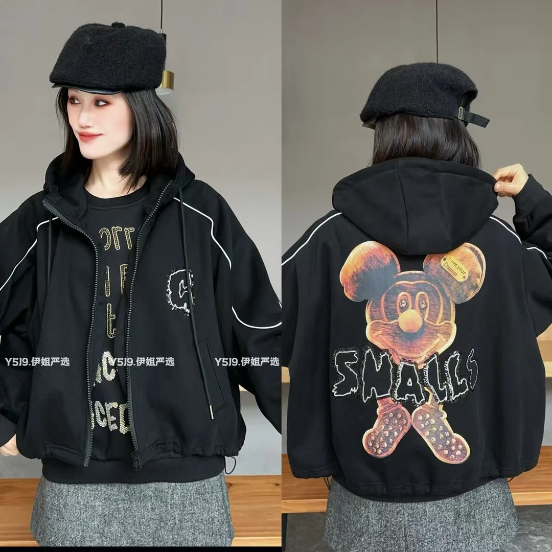 【YJ·高定】2024冬季新款潮酷百搭卡通拼接加绒加厚外套女 YY1444