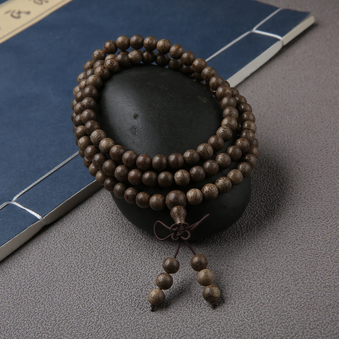 天然海南沉香0.7*108颗黑油格男女手串