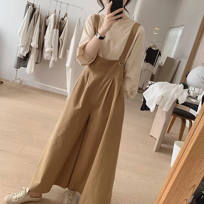 秋冬时尚连体裤高腰背带裤女春夏季新款宽松显瘦长裤阔腿裤减龄