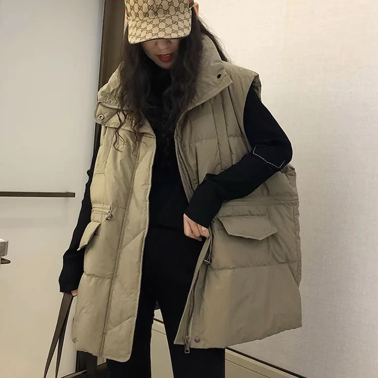 宽松大码马甲女胖mm中长款秋冬季新款百搭抽绳马夹坎肩外套背心潮