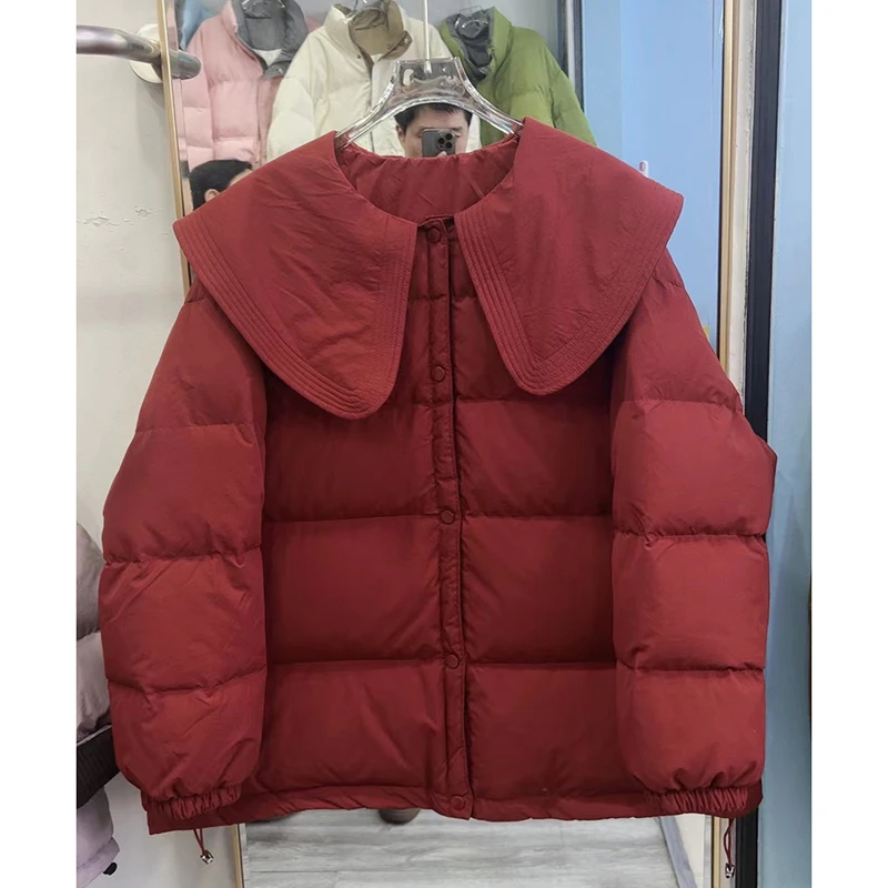 加大码娃娃领羽绒服女200斤韩版胖mm2024冬新款宽松休闲外套百搭