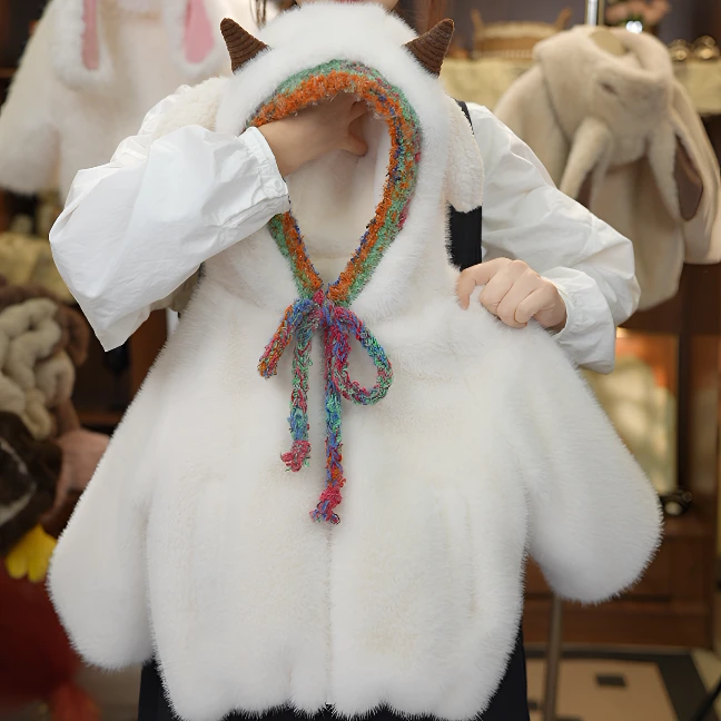 亲子款冬季儿童加绒外套毛毛衣时尚宝宝连帽毛绒加厚秋冬冬季