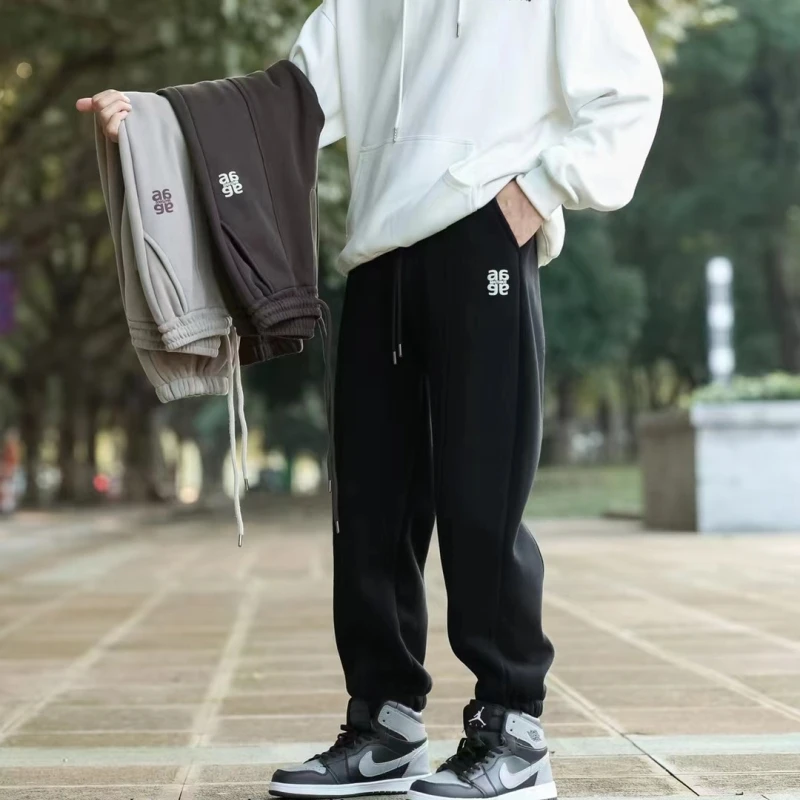 中大童加绒加厚裤子时尚潮流男童冬季保暖针织卫裤百搭宽松休闲裤