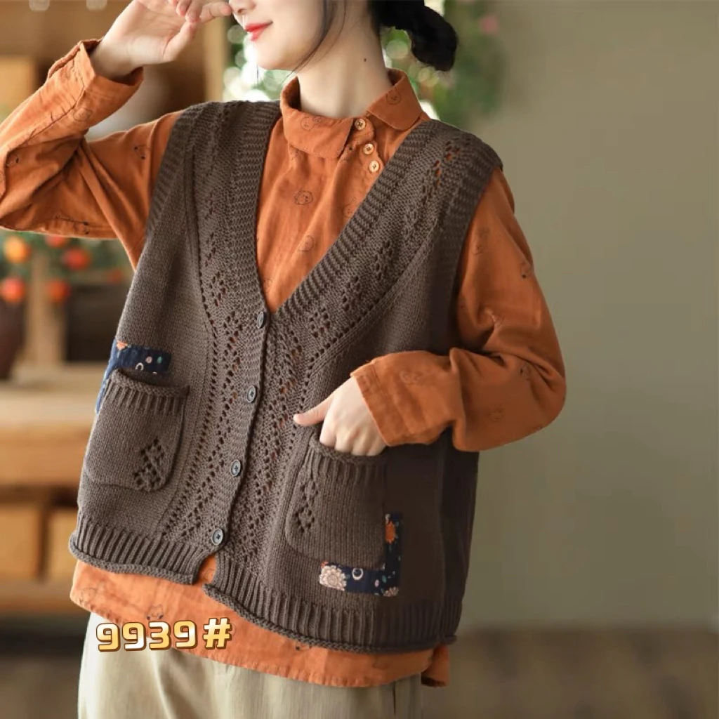 【禧轩源】复古文艺撤柜款高货棉线针织开衫马甲女