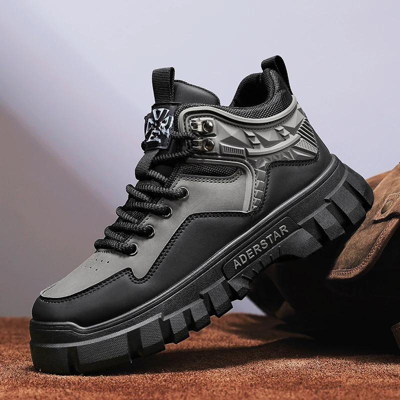 鞋子男秋季新款透气户外百搭休闲高帮板鞋百搭时尚运动鞋休闲潮鞋