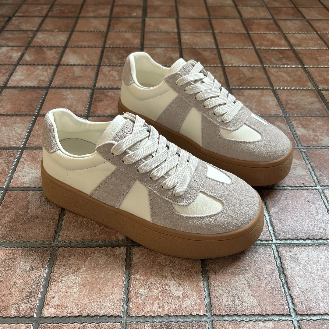 春季德训鞋女款低帮ins新款阔腿裤专用鞋真皮百搭休闲鞋厚底板鞋