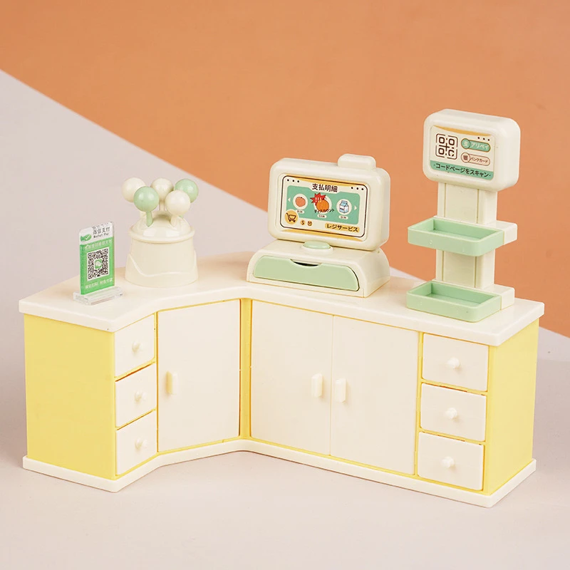 迷你超市仿真收银台储物柜子扫描牌模型摆件