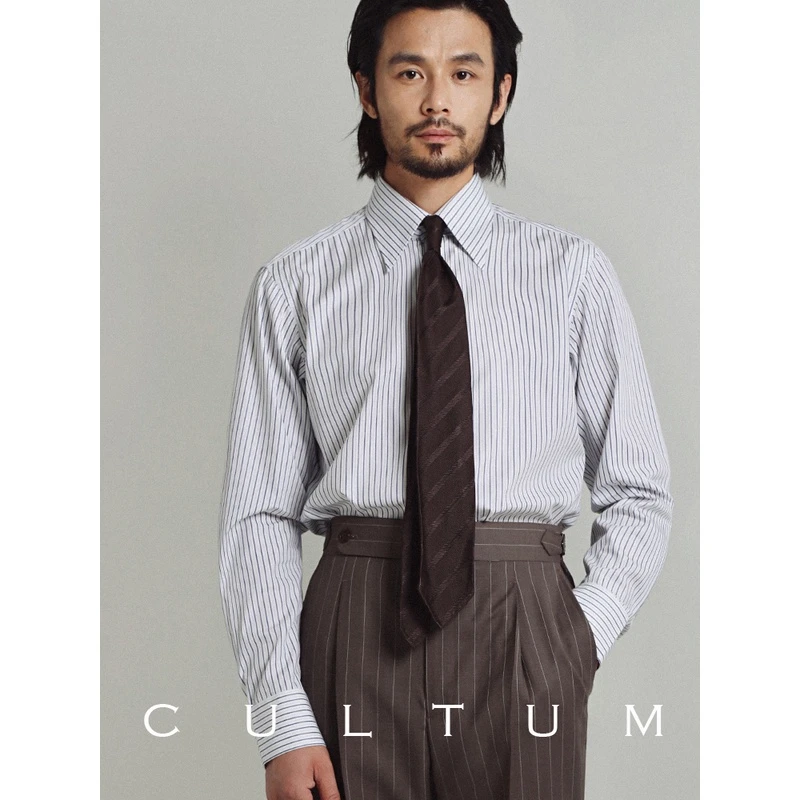 CULTUM意式新疆长绒棉条纹衬衫男士长袖休闲商务鲁泰纯棉衬衣