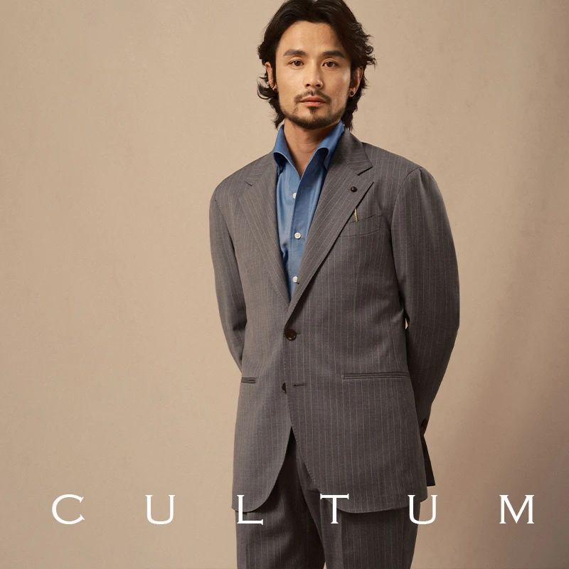 【透气精纺羊毛】CULTUM单排扣条纹西服套装男意式休闲半里衬西装