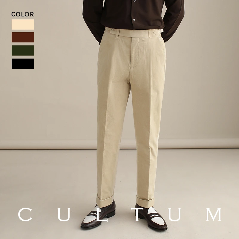 CULTUM意式那不勒斯复古高腰灯芯绒西裤男秋冬商务休闲西装裤长裤