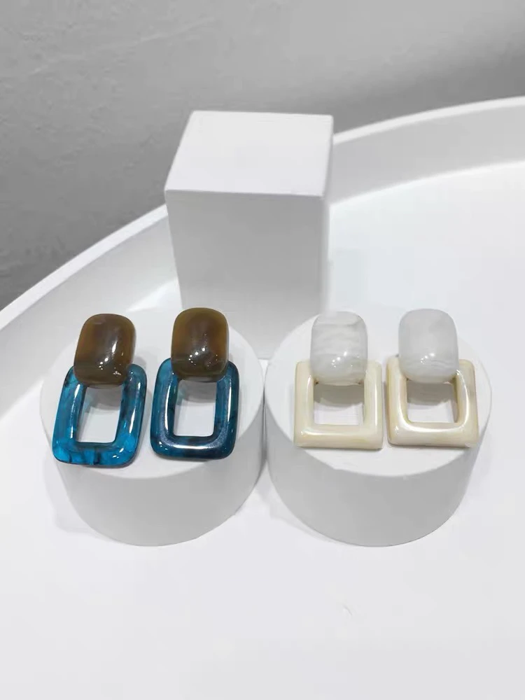 铜合金树脂耳饰 小众冷淡风醋酸亚克力树脂长方形几何耳钉耳坠饰