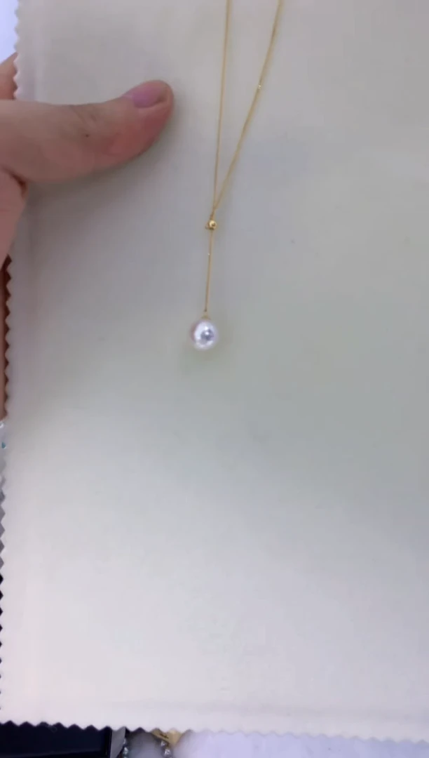 【闪购商品】海水珍珠饰品18K金镶嵌9-10单珠y链·正圆
