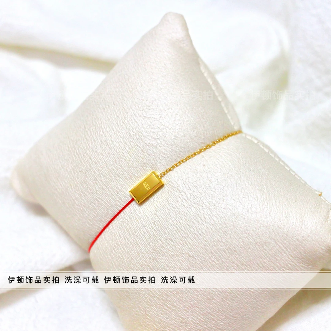 钛钢手链 【钛钢不掉色】本命年新款GOLD暴富小条半红绳手饰