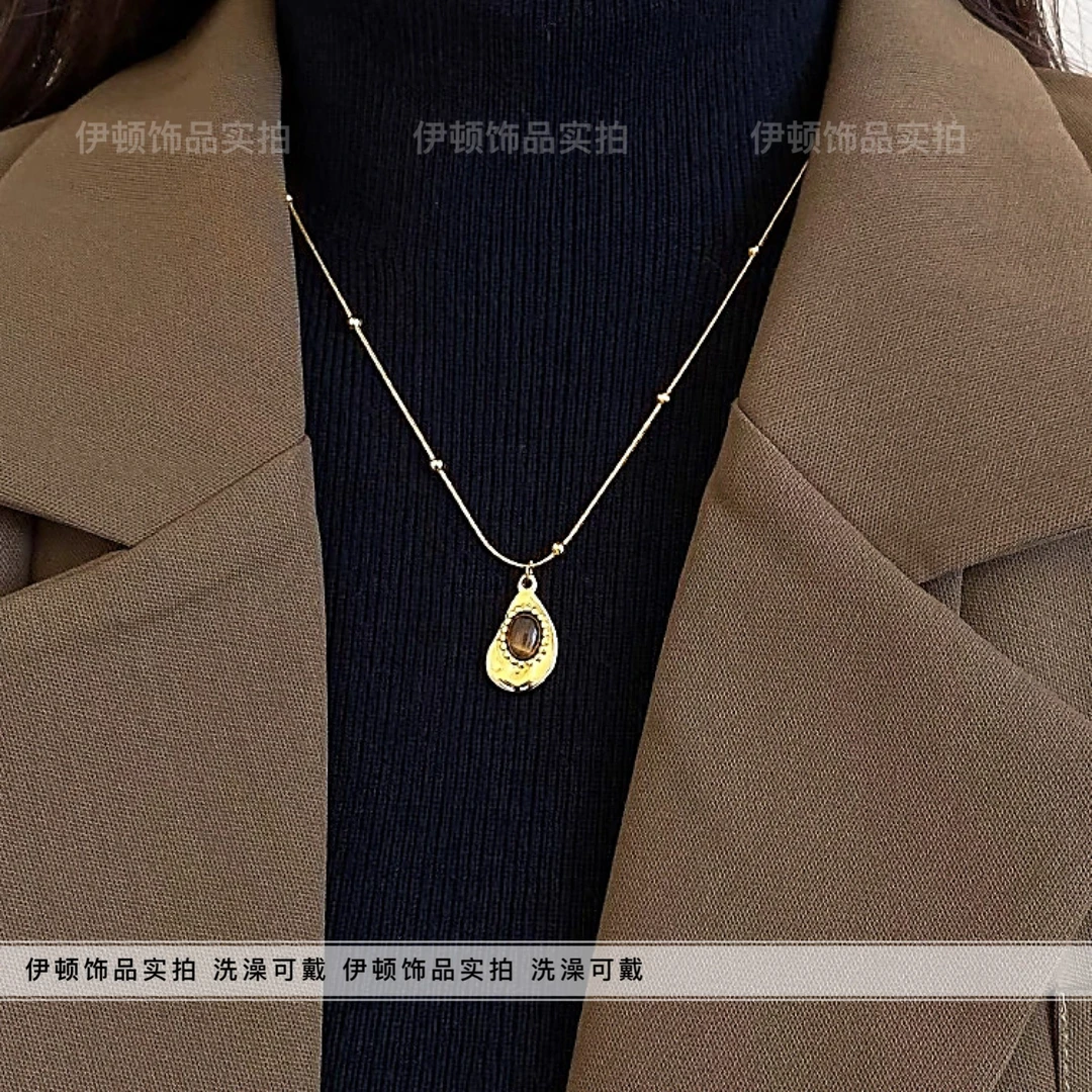 钛钢项链 【钛钢不掉色】ins高级秋冬复古美拉德棕色毛衣链长款项链