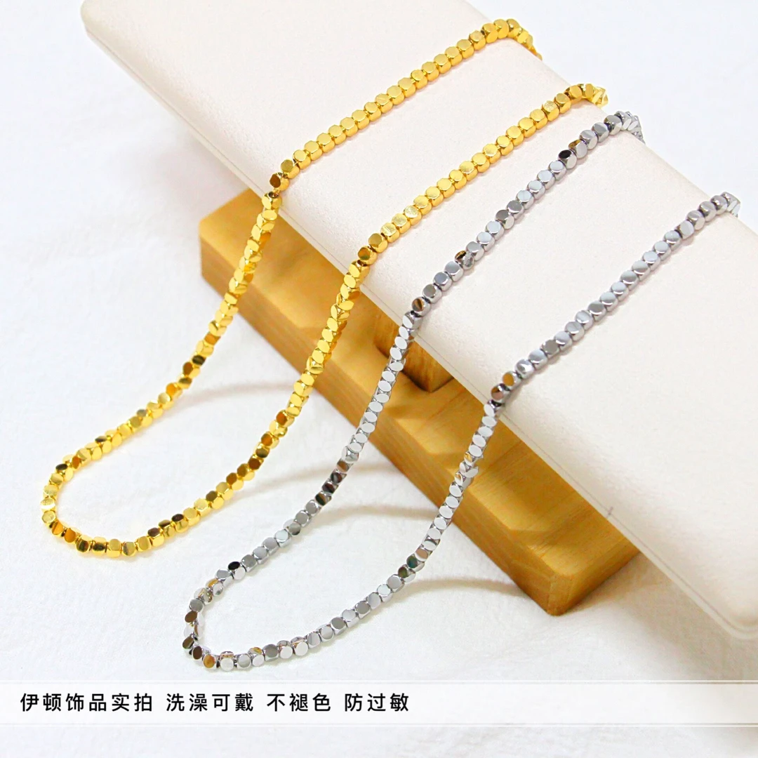 钛钢项链 【洗澡不用摘】新款福家同款闪闪蹦迪小方块项链