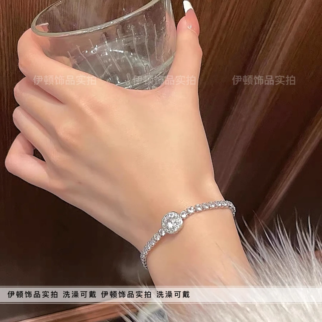 钛钢手链 【钛钢不掉色】圣诞节高级感超闪满锆石抽拉式可调节手链