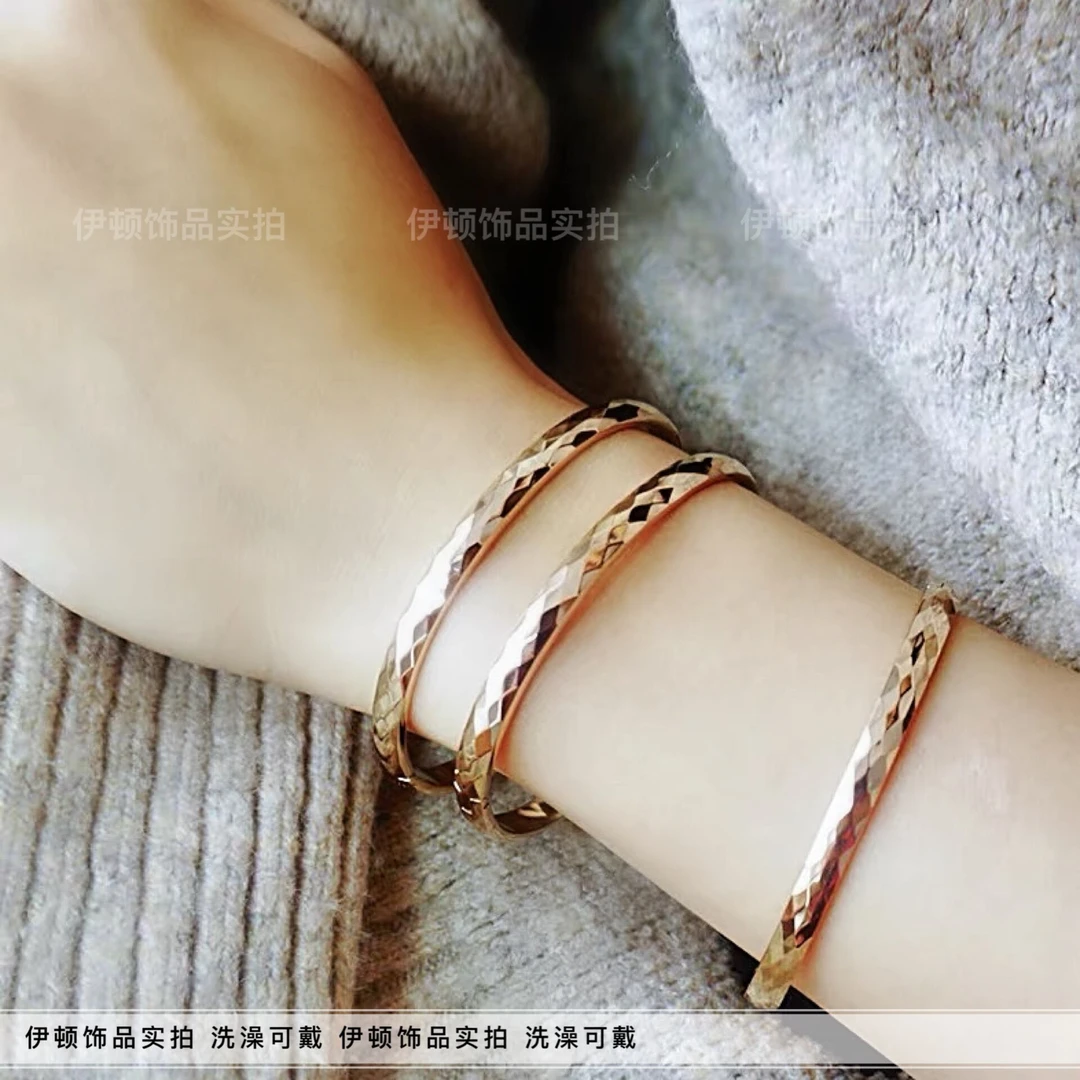钛钢手镯 【洗澡不用摘】百搭ins满天星菱形水波纹开口卡扣椭圆手镯