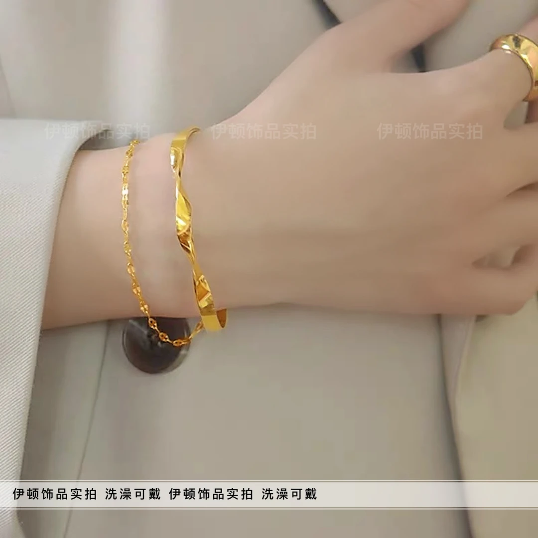 钛钢手镯 【洗澡不用摘】C形开口双层唇形链莫比乌斯环手镯 手环