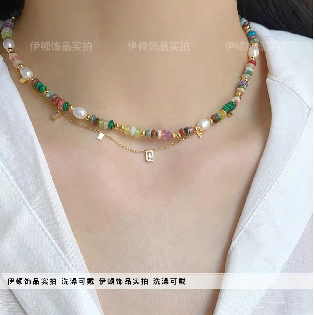 钛钢项链 【洗澡不用摘】新款甜酷风巴洛克多巴胺彩色串珠锁骨链
