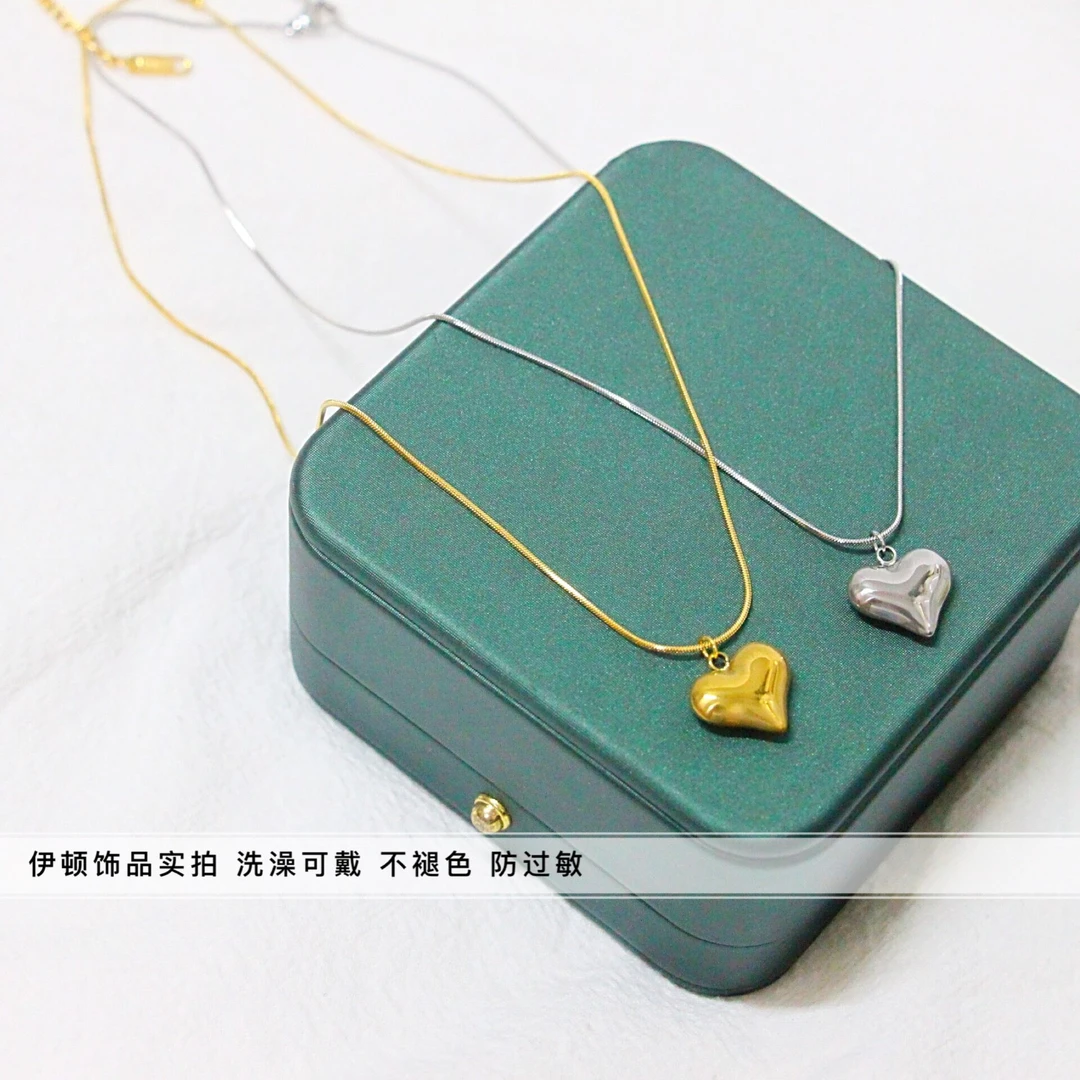 钛钢项链 【洗澡不用摘】立体爱心蛇骨链不掉色锁骨链时尚饰品简约