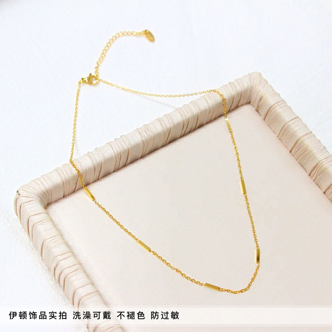 钛钢项链 【洗澡不用摘】间隔极细小条项链 素链颈链 锁骨链简约