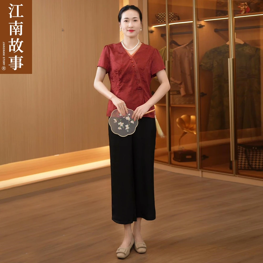 新中式洋气妈妈装高贵国风休闲套装气质母亲中老年衣服