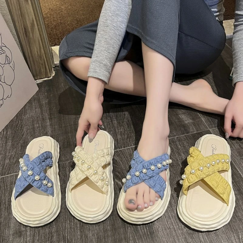 珍珠拖鞋女外穿夏季新款家用防滑松糕凉拖鞋网红ins高颜值一字拖