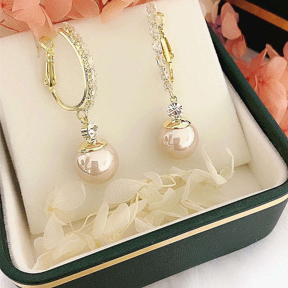 铜合金合成锆石耳饰 小富婆168赠微镶高档气质珠珠耳环