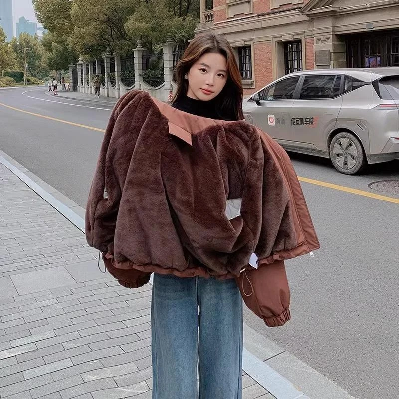 小个子连帽工装短款派克服女冬季2025年新款加绒加厚棉服棉衣外套