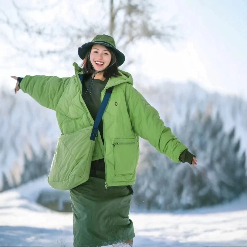 2024秋冬季户外情侣连帽棉服轻量保暖葫芦格纯色棉服外套男女同款