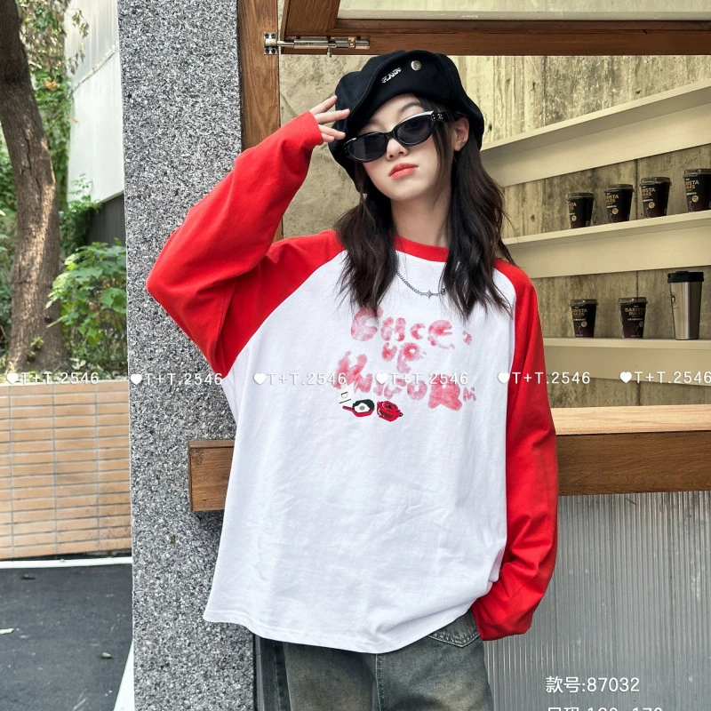 南 2024[X] 10月14日 儿童男女童时尚红色拼肩打底衫7032-