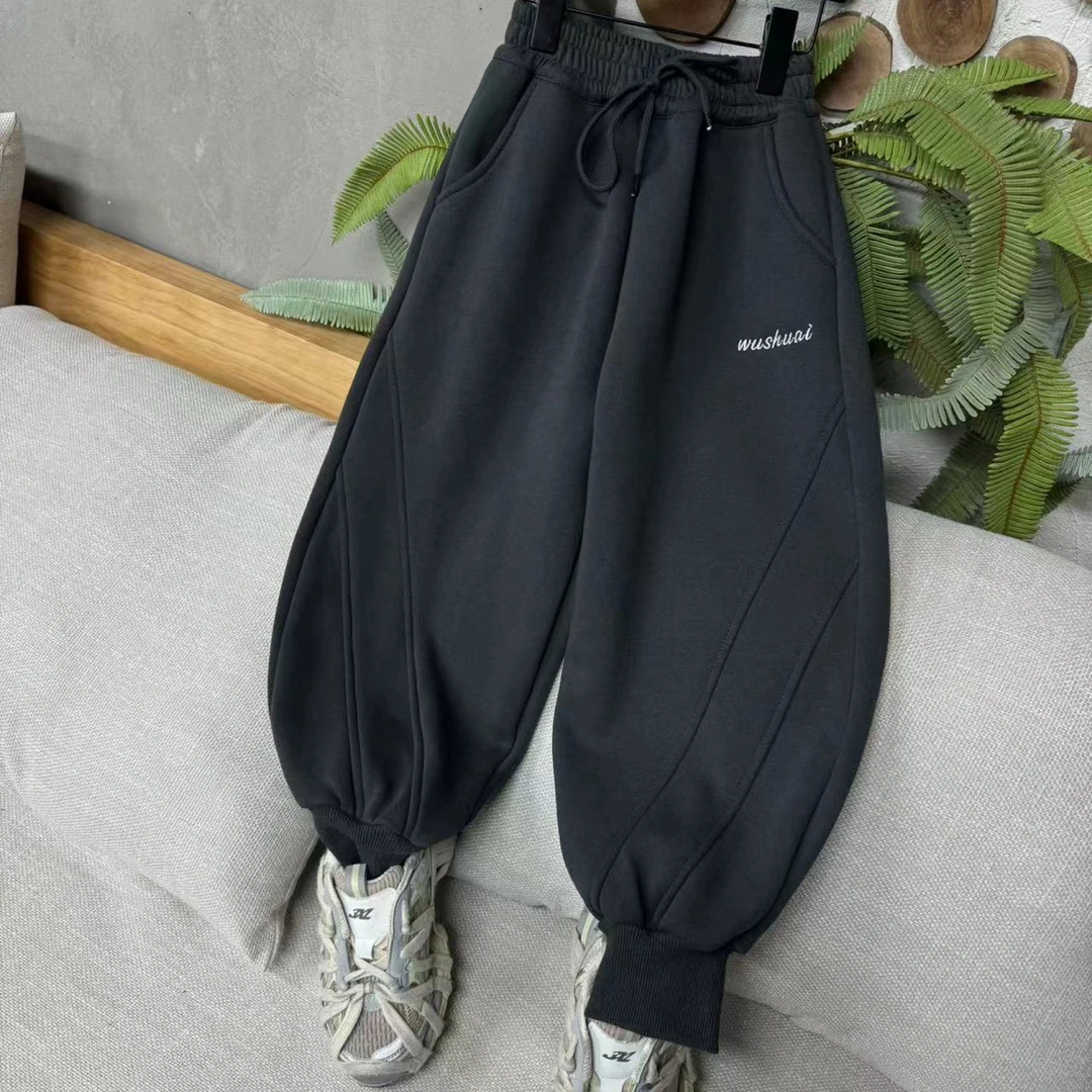 吾2024【Y】10月2日 儿童男童女童时尚深灰色加绒休闲长裤2762-